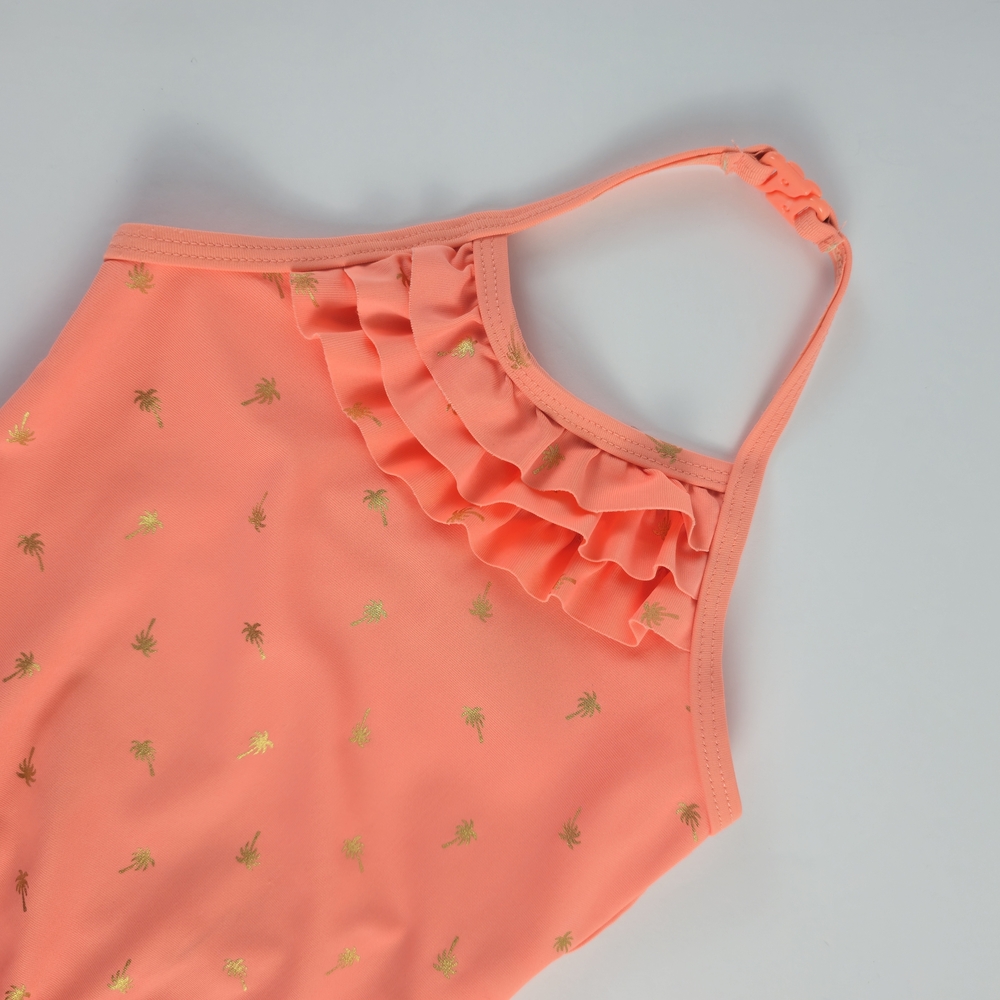 The Children's Place Coral Ruffle Halter One-Piece Swimsuit Gold Palm Print - Picture 5 of 12